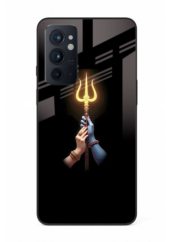Trishul glowing divine aura art OnePlus 9RT bold spiritual glass cover