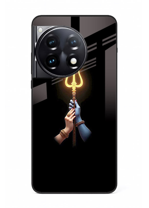 Trishul glowing divine aura art OnePlus 12R bold spiritual glass cover