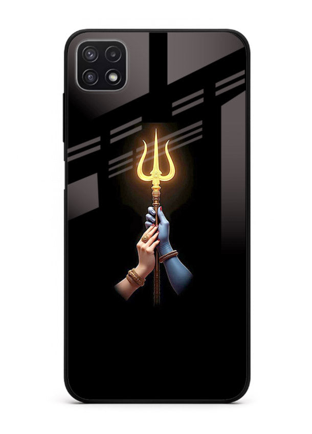 Trishul glowing divine aura art Samsung A22 5G bold spiritual glass cover