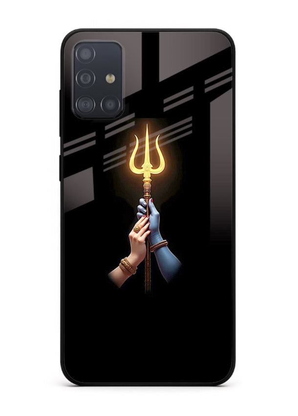 Trishul glowing divine aura art Samsung A71 bold spiritual glass cover