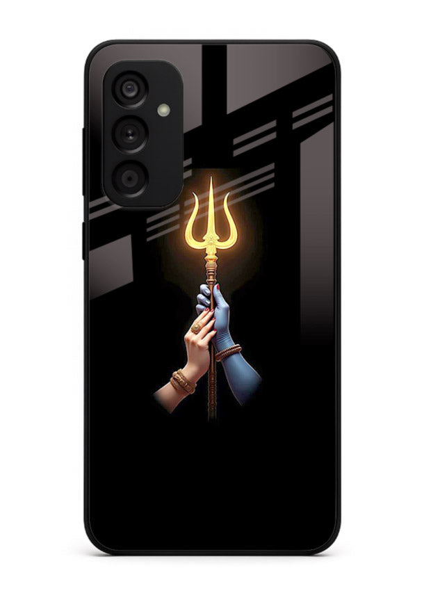 Trishul glowing divine aura art Samsung A34 5G bold spiritual glass cover
