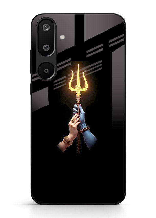 Trishul glowing divine aura art Samsung M16 5G bold spiritual glass cover