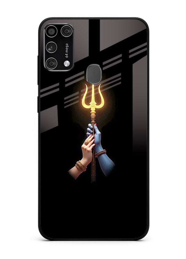 Trishul glowing divine aura art Samsung M31 bold spiritual glass cover