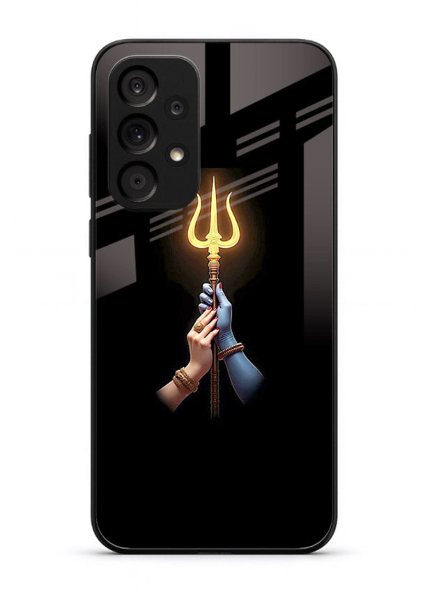 Trishul glowing divine aura art Samsung M32 5G bold spiritual glass cover
