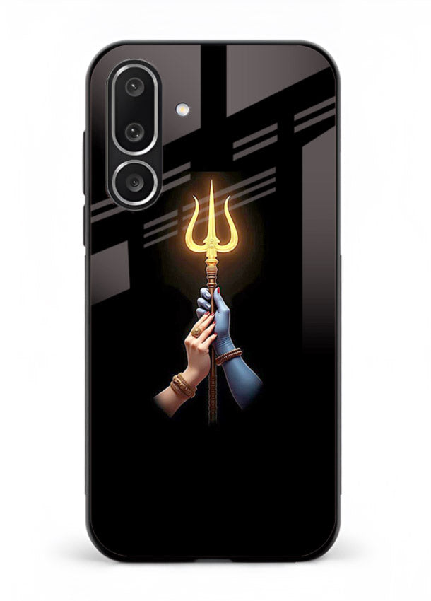Trishul glowing divine aura art Samsung F56 5G bold spiritual glass cover