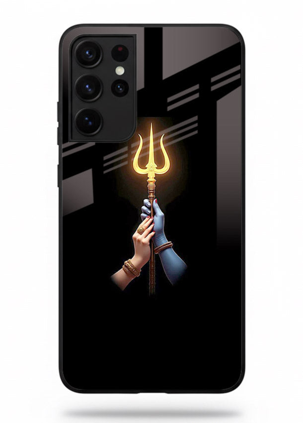 Trishul glowing divine aura art Samsung S21 Ultra bold spiritual glass cover