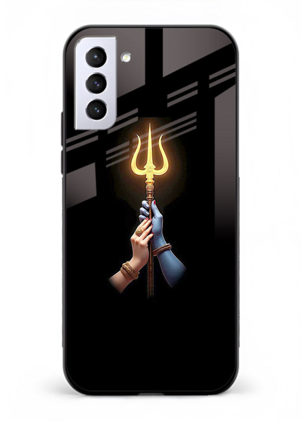 Trishul glowing divine aura art Samsung S21 FE bold spiritual glass cover