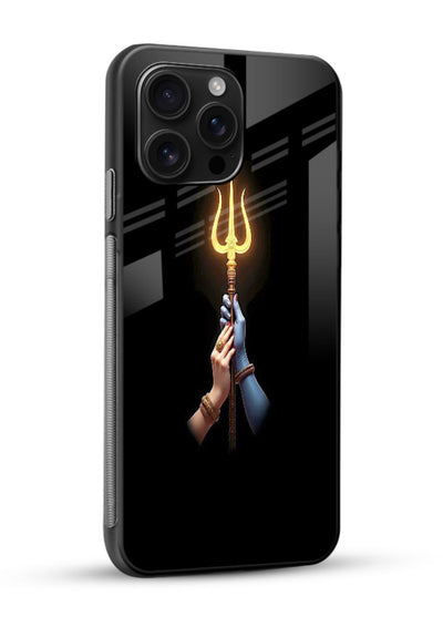 Trishul glowing divine aura art glossy vibrant premium bold spiritual glass cover - Angle Side