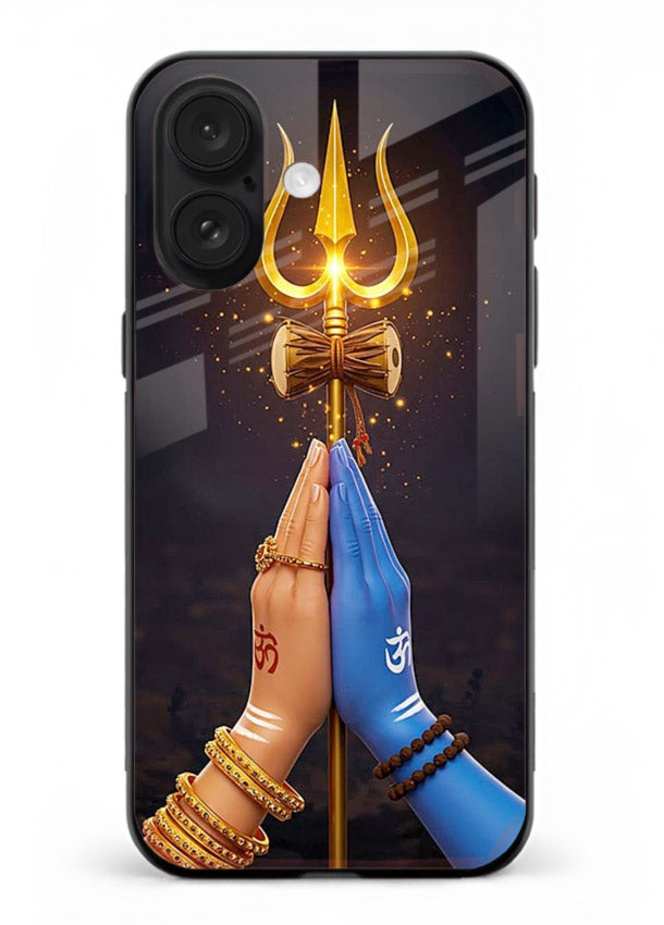 Divine trishul hand holding art iphone 16 glass warrior spiritual case