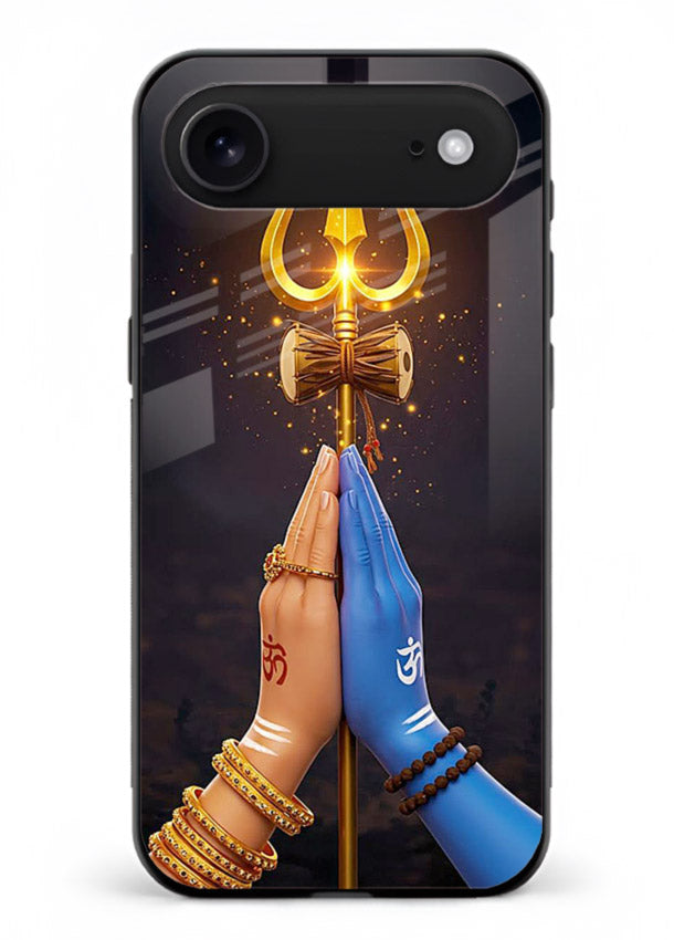 Divine trishul hand holding art iphone 17 air glass warrior spiritual case