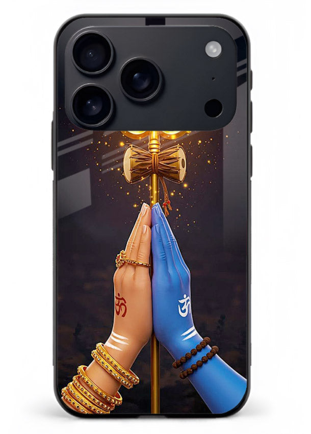 Divine trishul hand holding art iphone 18 pro max glass warrior spiritual case