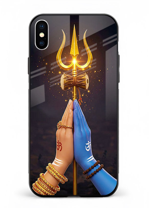 Divine trishul hand holding art iphone xs max glass warrior spiritual case