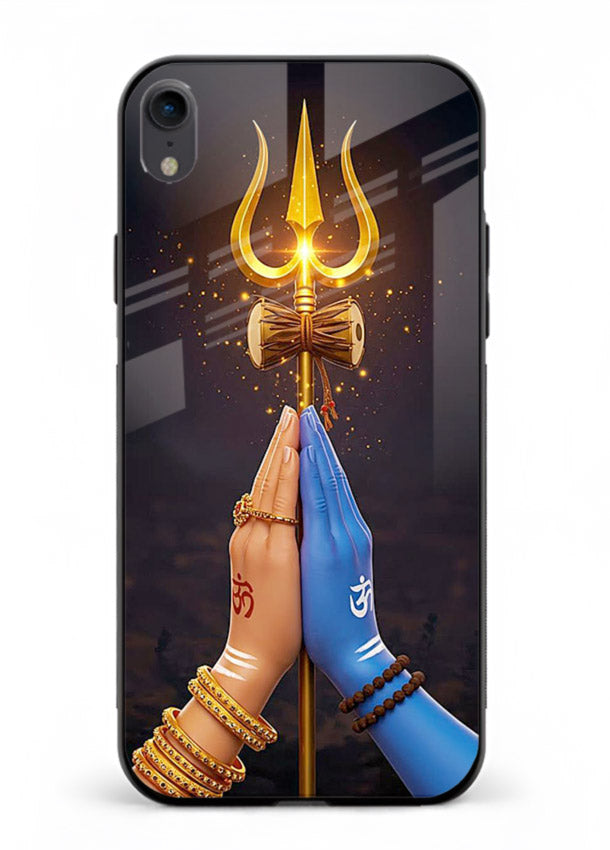 Divine trishul hand holding art iphone xr glass warrior spiritual case
