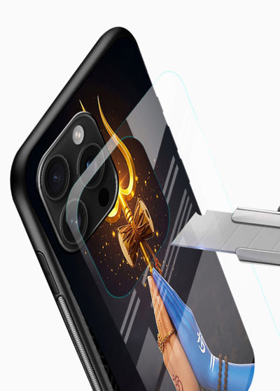 Divine trishul hand holding art glossy vibrant premium glass warrior spiritual case - Angle Blade