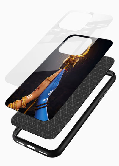 Divine trishul hand holding art glossy vibrant premium glass warrior spiritual case - Angle Layers