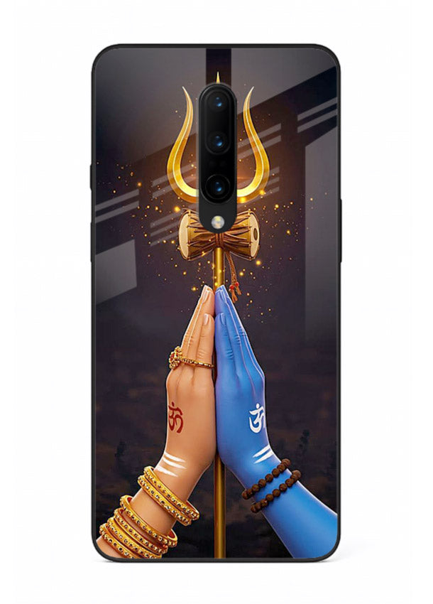 Divine trishul hand holding art OnePlus 7T Pro glass warrior spiritual case