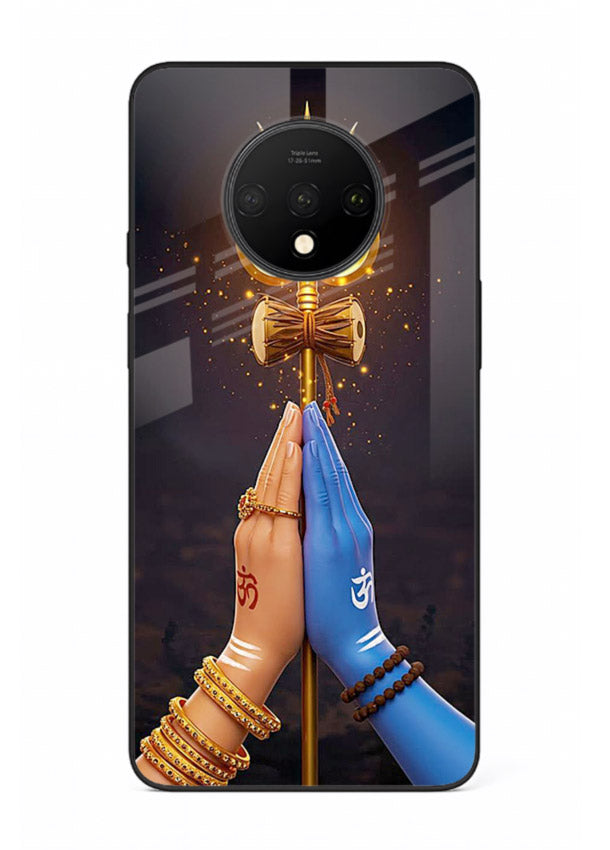 Divine trishul hand holding art OnePlus 7T glass warrior spiritual case