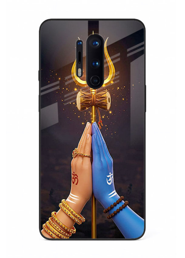 Divine trishul hand holding art OnePlus 8 Pro glass warrior spiritual case
