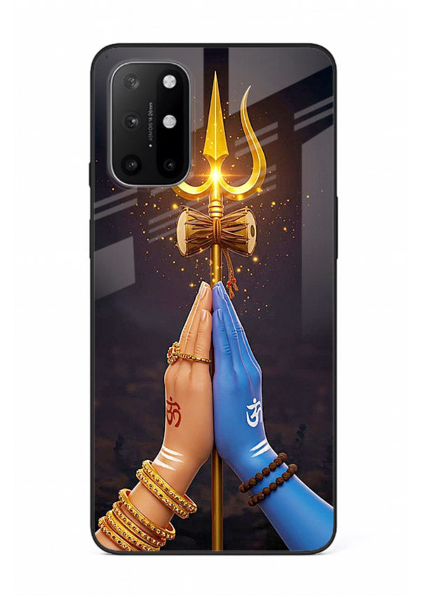 Divine trishul hand holding art OnePlus 8T glass warrior spiritual case