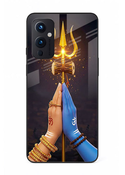 Divine trishul hand holding art OnePlus 9 Pro glass warrior spiritual case