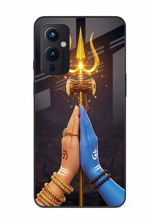 Divine trishul hand holding art OnePlus 9 Pro glass warrior spiritual case