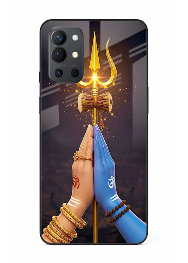 Divine trishul hand holding art OnePlus 9R glass warrior spiritual case