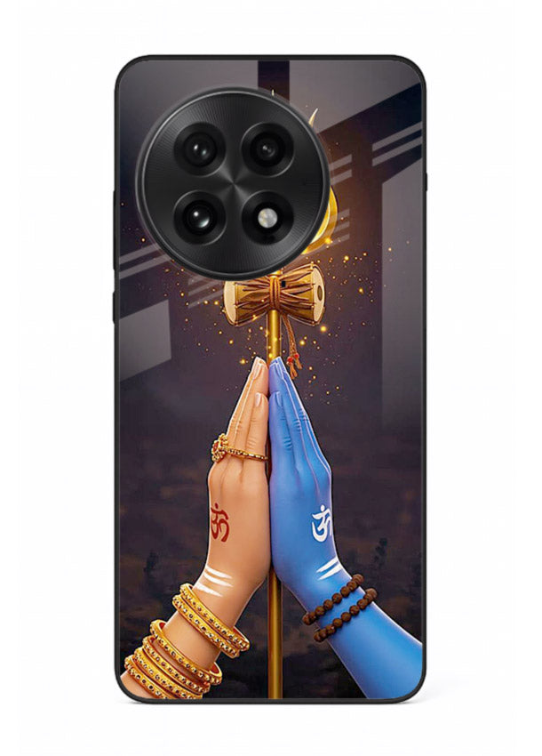 Divine trishul hand holding art OnePlus 13 glass warrior spiritual case