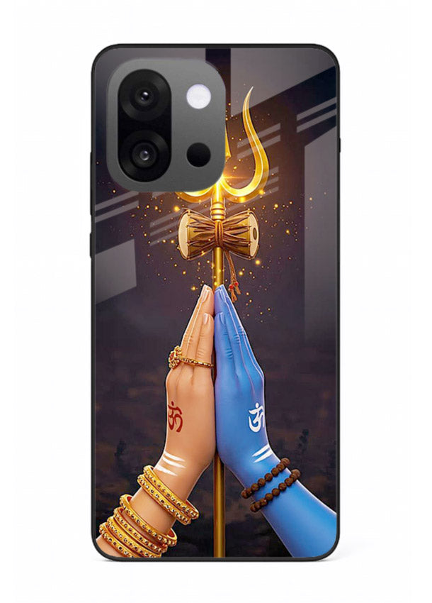 Divine trishul hand holding art OnePlus 13s glass warrior spiritual case