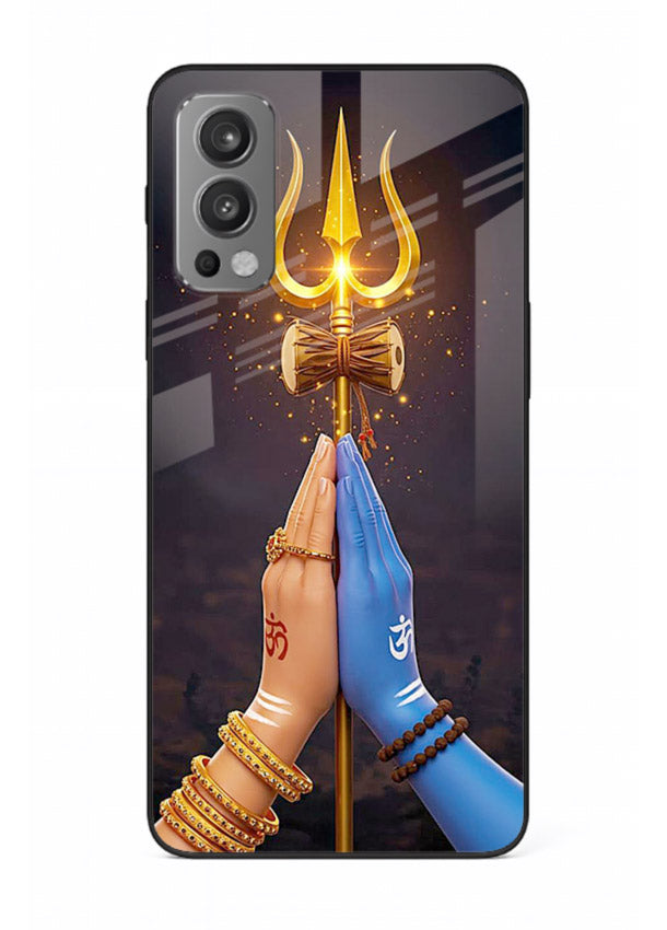 Divine trishul hand holding art OnePlus Nord 2 glass warrior spiritual case