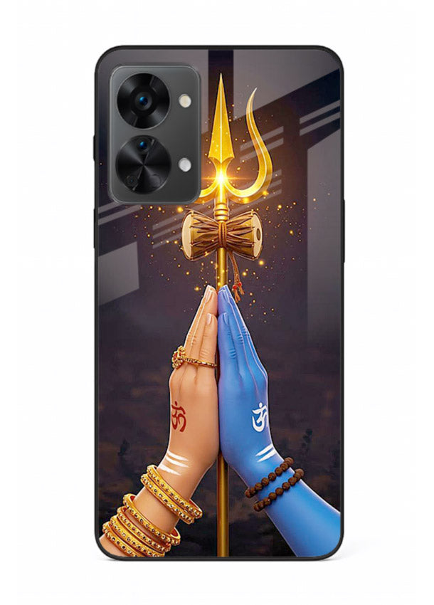 Divine trishul hand holding art OnePlus Nord 2T glass warrior spiritual case