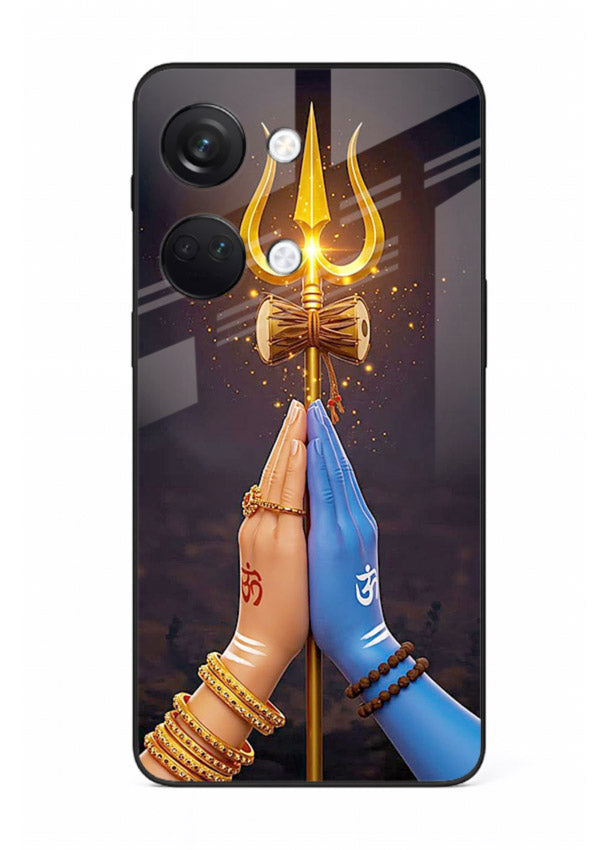 Divine trishul hand holding art OnePlus Nord 3 glass warrior spiritual case