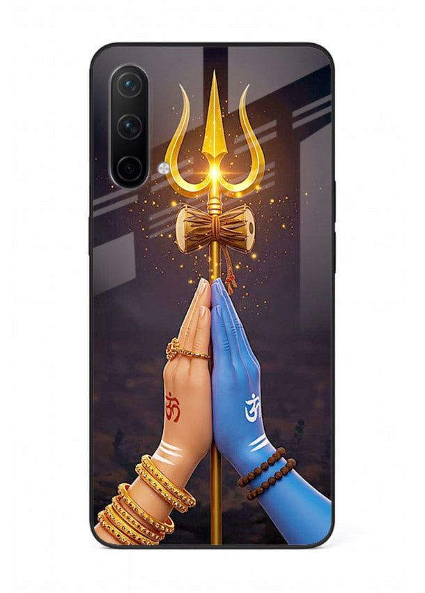 Divine trishul hand holding art OnePlus Nord CE 5G glass warrior spiritual case