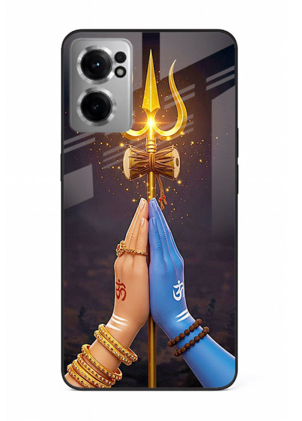Divine trishul hand holding art OnePlus Nord CE2 5G glass warrior spiritual case