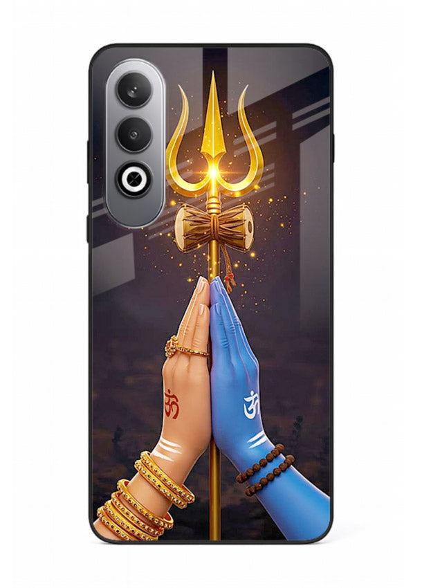 Divine trishul hand holding art OnePlus Nord CE4 glass warrior spiritual case