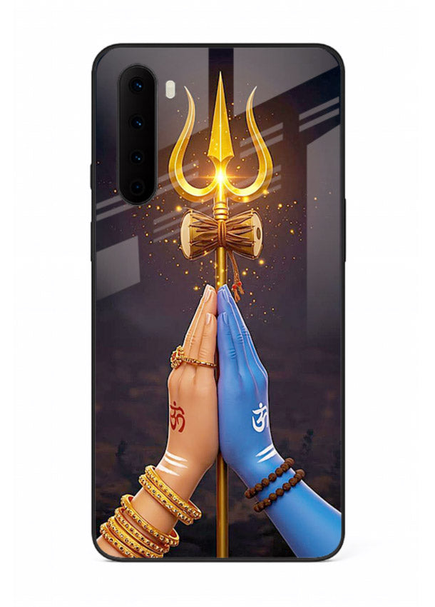 Divine trishul hand holding art OnePlus Nord glass warrior spiritual case