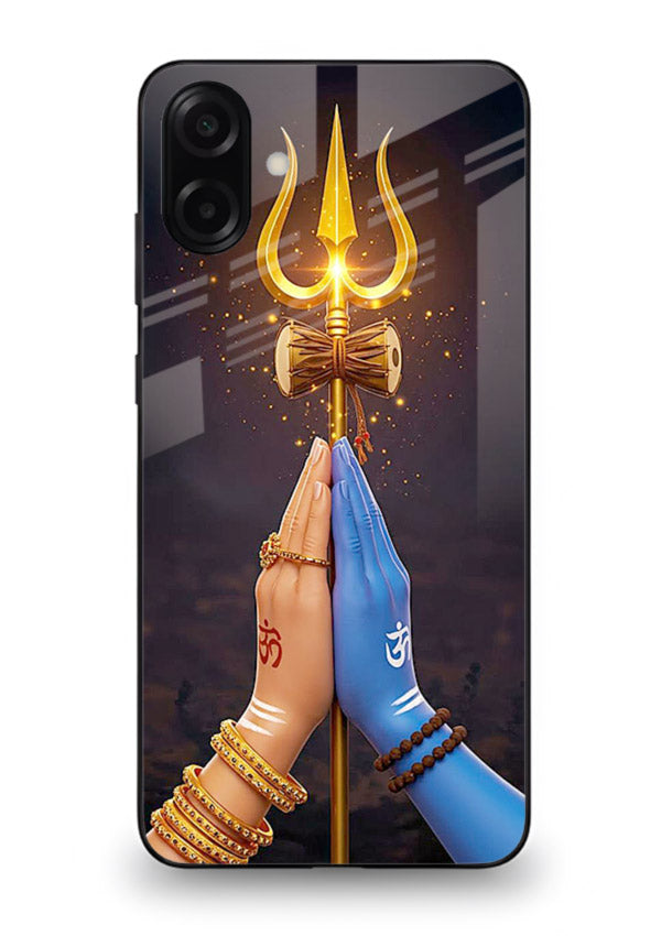 Divine trishul hand holding art Samsung A07 4G glass warrior spiritual case