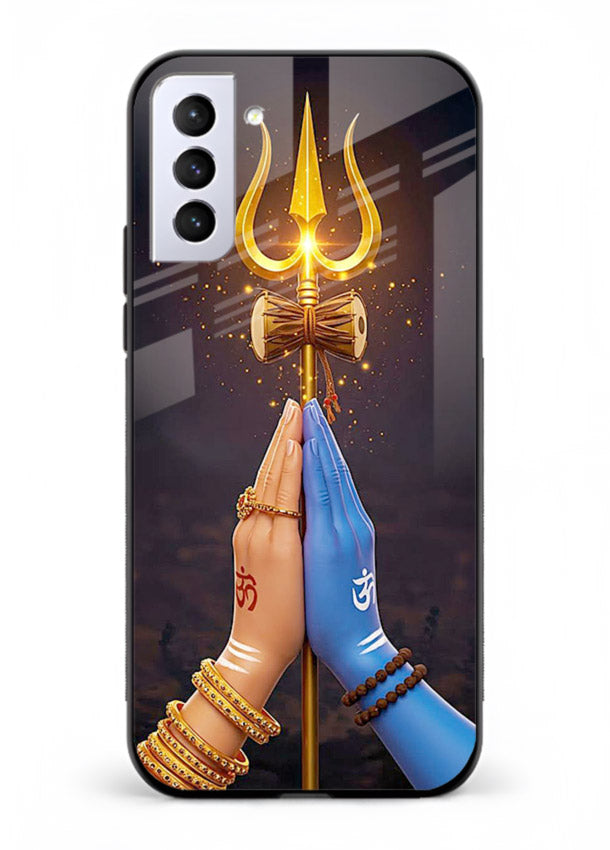 Divine trishul hand holding art Samsung S21 Plus glass warrior spiritual case