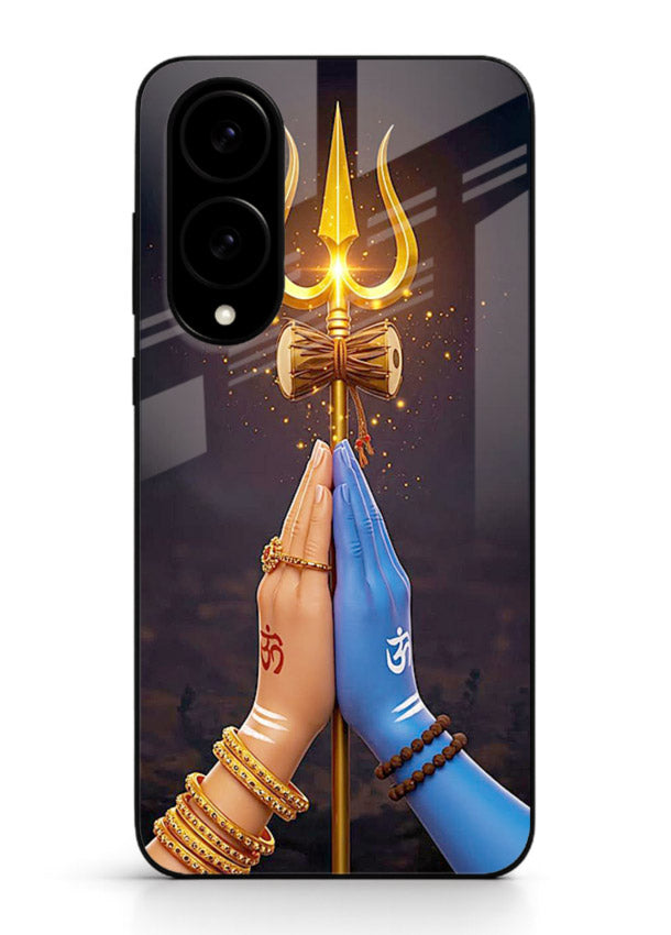 Divine trishul hand holding art Samsung S25 Edge glass warrior spiritual case