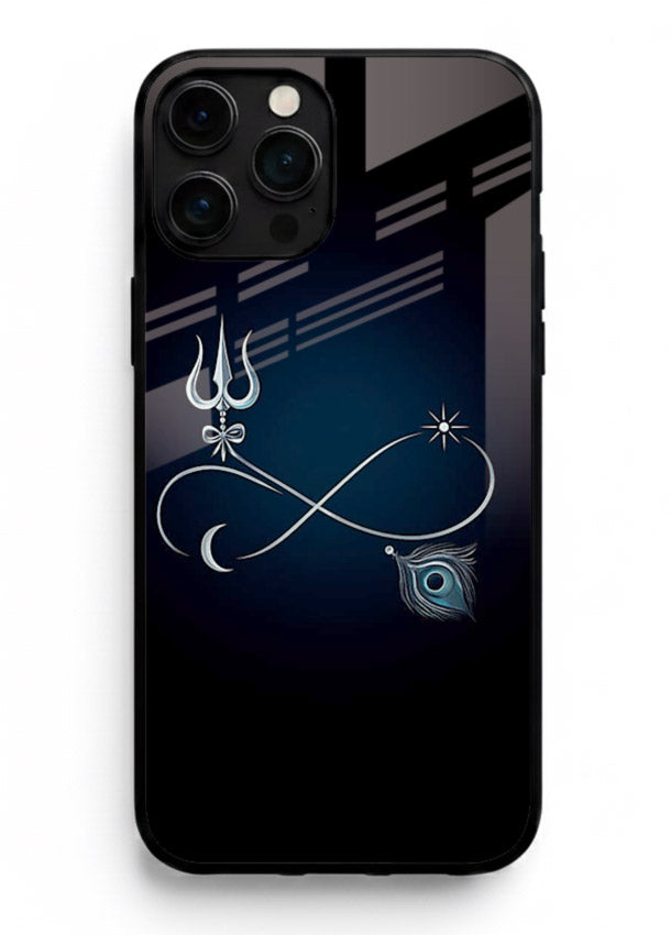 Trishul symbol artwork printed on premium tempered glass iPhone 14 Pro Max back cover