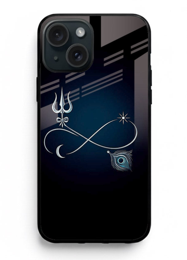 Trishul symbol artwork printed on premium tempered glass iPhone 14 back cover