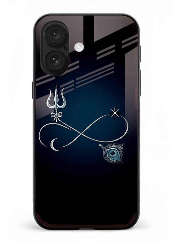 Trishul symbol artwork printed on premium tempered glass iPhone 17 back cover