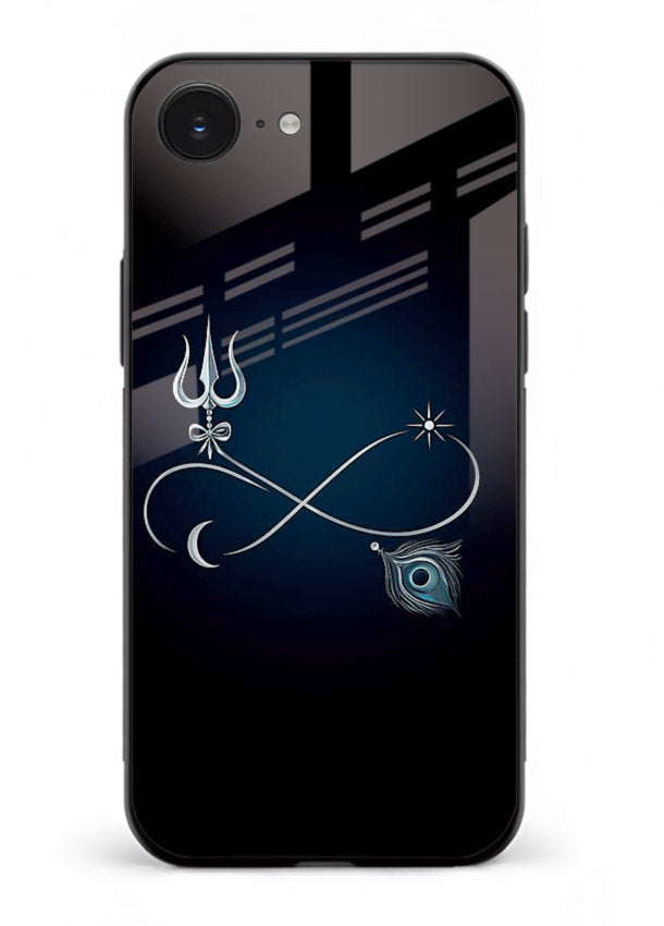 Trishul symbol artwork printed on premium tempered glass iPhone 16E back cover
