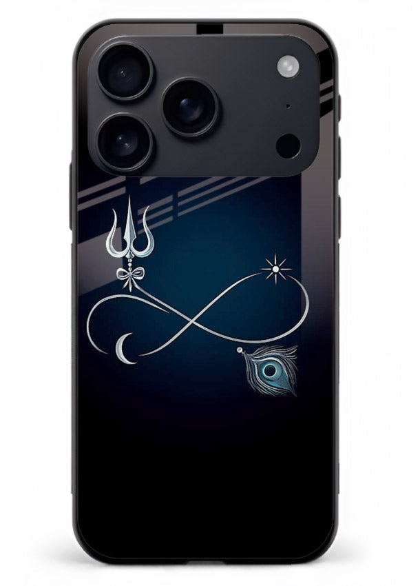Trishul symbol artwork printed on premium tempered glass iPhone 18 Pro Max back cover