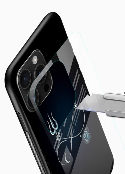 Trishul symbol artwork printed on premium tempered glass mobile back cover - 4