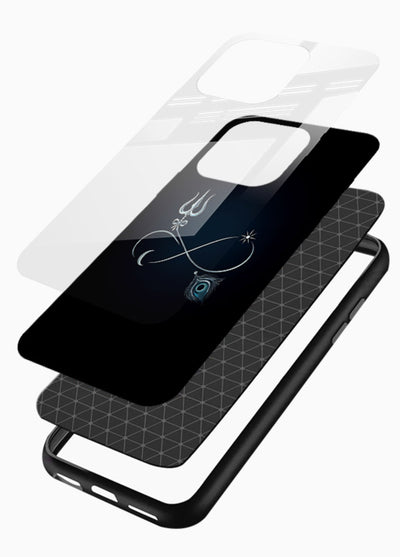 Trishul symbol artwork printed on premium tempered glass mobile back cover - 3