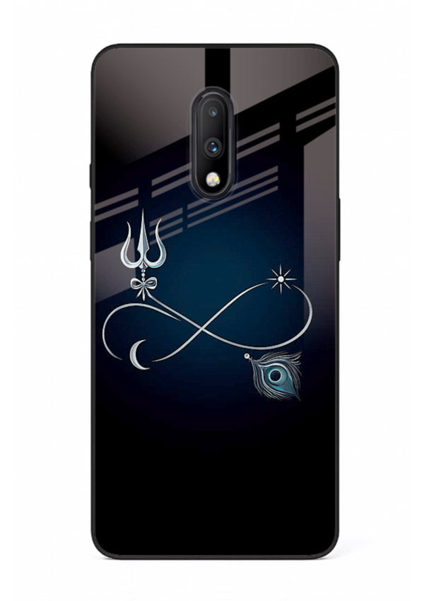 Trishul symbol artwork printed on premium tempered glass OnePlus 7 back cover