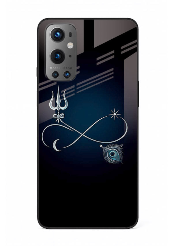 Trishul symbol artwork printed on premium tempered glass OnePlus 9 back cover