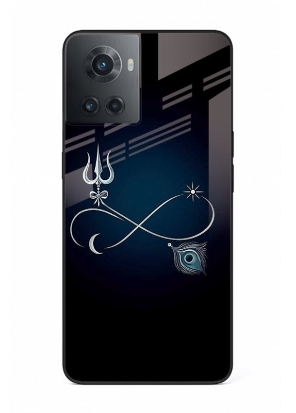 Trishul symbol artwork printed on premium tempered glass OnePlus 10R back cover