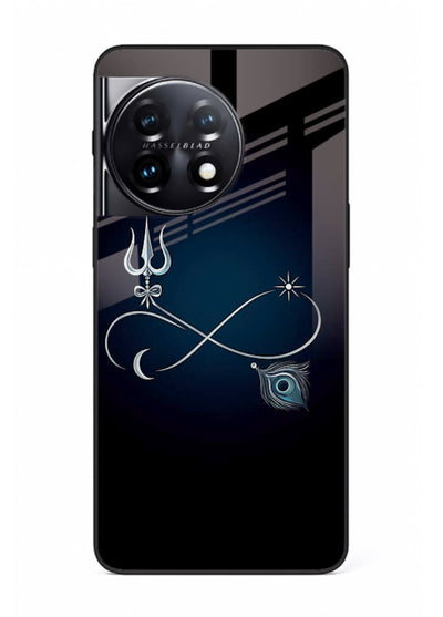 Trishul symbol artwork printed on premium tempered glass OnePlus 11 back cover