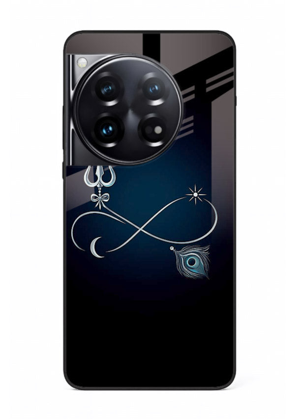 Trishul symbol artwork printed on premium tempered glass OnePlus 12 back cover